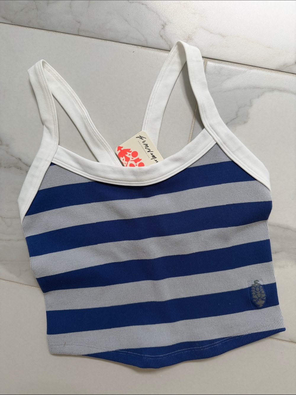 NWT Free People Movement All Clear Blue Gray White Striped Cami XS/S